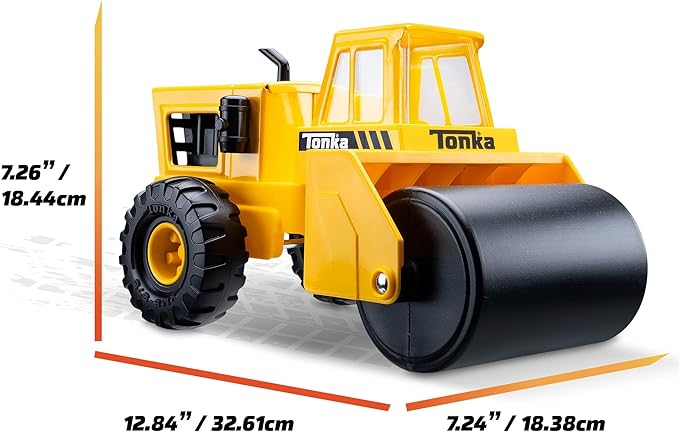 Tonka Steel Classics - Steam Roller - Made with Steel, Yellow Toy Truck, Boys and Girls, Toddlers Ages 3+, Big Construction Truck, Birthday Gift, Holiday, Ages 4+