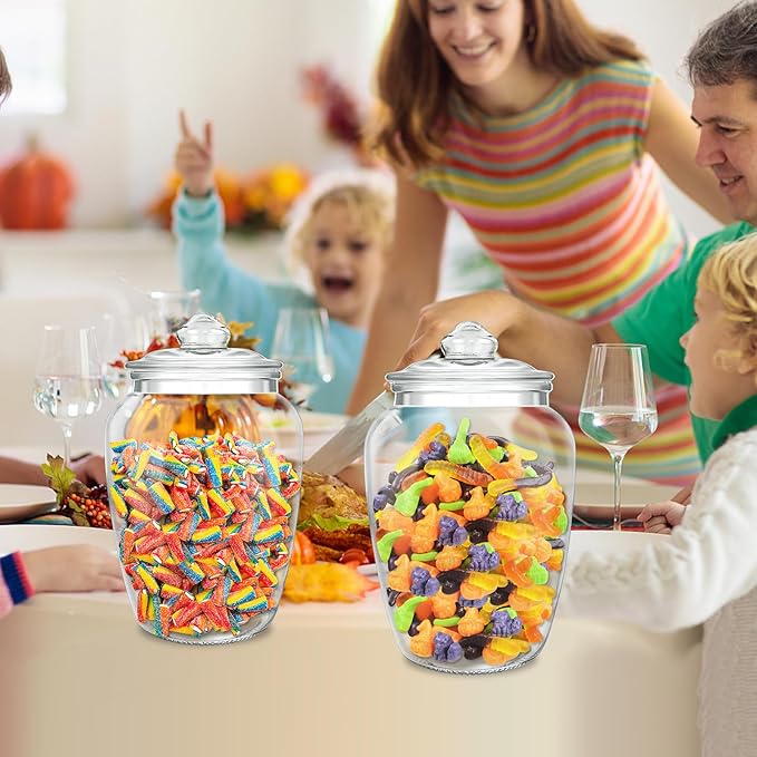 2 Pcs 74 oz Glass Candy & Cookie Jars with Airtight Lids, Decorative Apothecary Jars, Candy Buffet Containers for Kitchen Counter, Clear Food Storage Canister Home Decor