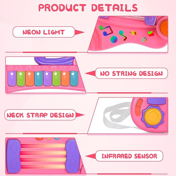 M SANMERSEN Kids Guitar Toddler Toys Guitar for Girls Kids 3 4 5 Year Old 3-in-1 Electric Guitars with Piano Drum Toddler Musical Toy with Strap Light Up Boys Girls Birthday Christmas Easter Gifts