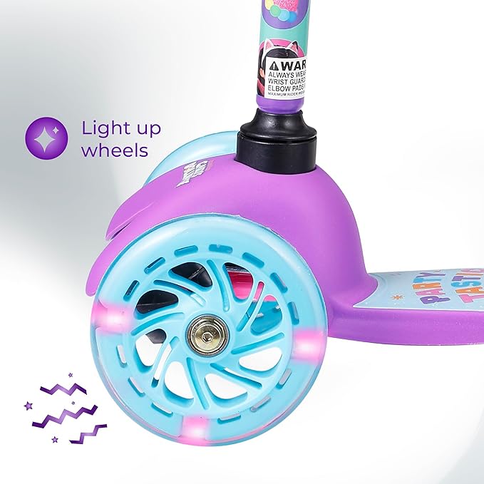 Self Balancing Kick Scooter with Light Up Wheels, Extra Wide Deck, 3 Wheel Platform, Foot Activated Brake, 75 lbs Limit, Kids & Toddlers Girls or Boys, for Ages 3 and Up