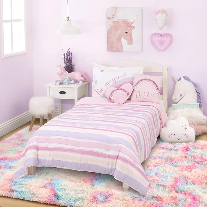 Ompaa Soft Fluffy Rainbow Kids Rug for Girls Bedroom Carpets, 6x9 Feet, Pastel Unicorn Room Decor, Kawaii Tie Dye Rugs for Teens Dorm Aesthetic, Shaggy Nursery Area Rug for Baby Toddler Princess Room
