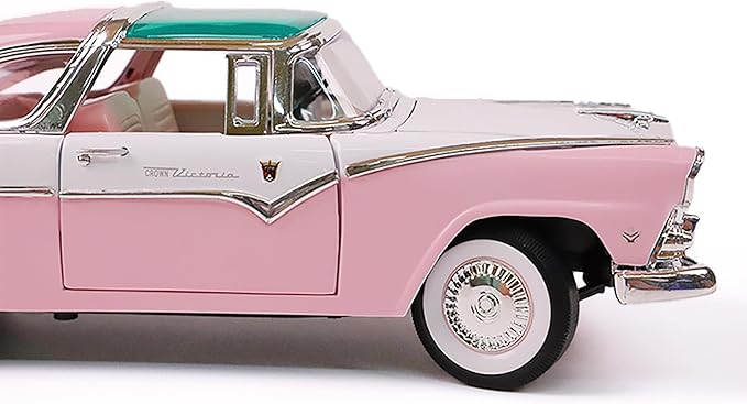1955 Ford Crown Victoria 1/18 Scale Die-Cast Metal Model Premium Classic Vintage Alloy Cars with Display Case, with Opening Doors, Best Gift for Men, Dad & Kids 14+ Years (Pink)