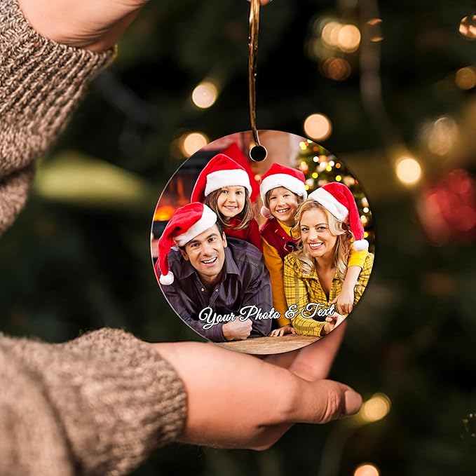 Personalized Christmas Ornaments 2025, Custom Christmas Ornaments with Photo & Text Hanging Ornament, Customized Christmas Tree Decorations Gifts for Family, Kids, Friends, Couples, Wedding