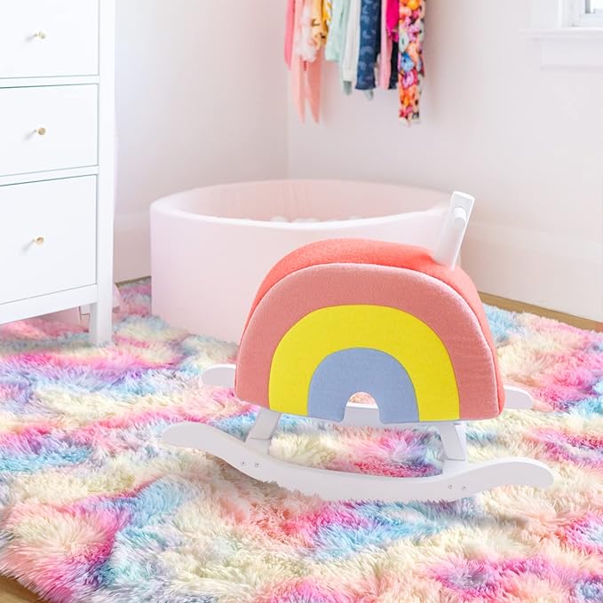 Ompaa Rainbow 9x12 Feet Area Rugs, Large Rainbow Rug for Girls Bedroom, Pastel Unicorn Kawaii Tie Dye Carpet for Teens Dorm Classroom Aesthetic, Shaggy Nursery Rug for Baby Princess Room