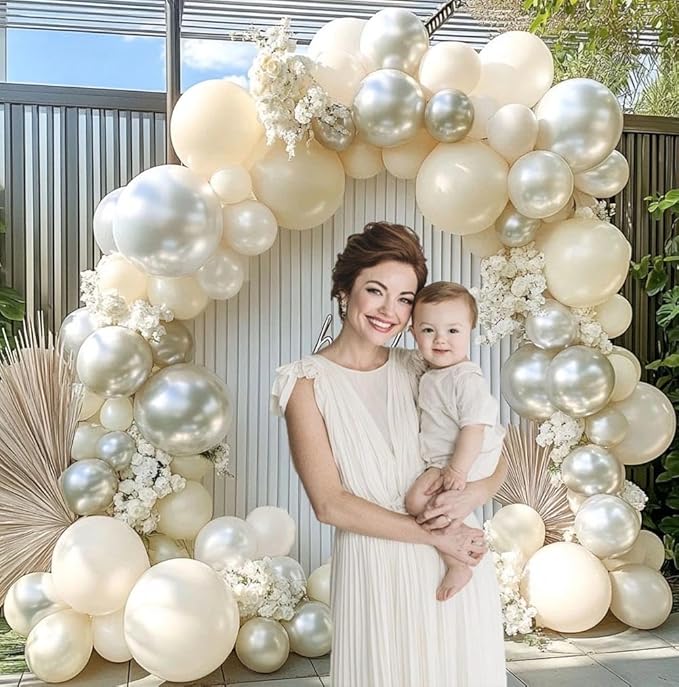 Pearl Balloon Garland Double Stuffed Pearl White Cream Ivory Sand White Pastel Balloons Arch Kit for Wedding Bridal Baby Shower Neutral Anniversary Birthday Party Decorations