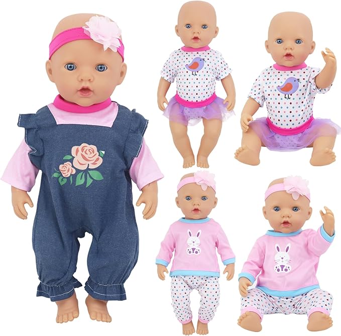 3 Sets Baby Doll Clothes for 14-18 Inch Dolls, 16 Inch Baby Doll Clothes Dresses and Accessories Outfits for New Born 15 Inch Baby Dolls(No Doll)