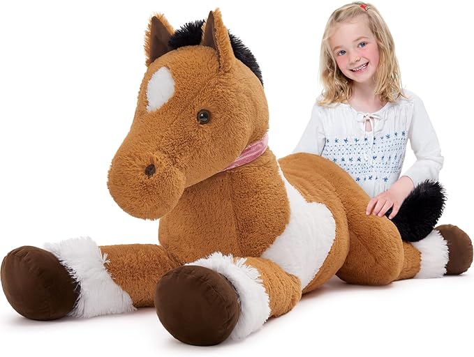 MaoGoLan Large Horse Stuffed Animal for Boy, Big Spotted Horse Plush Toy for Girl, Ridable Stuffy Pony for Kid, Stuffed Pony Plush Pillow for Baby Shower, Birthday Gift or Party Favor, 47 inches