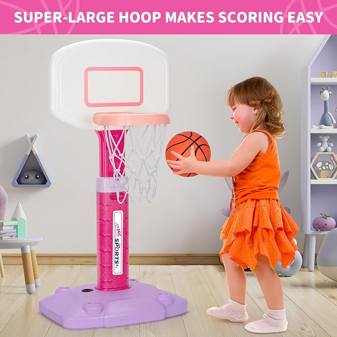 Toddler Basketball Hoop Indoor for Age 1-3, Adjustable Kids Basketball Hoop, Pink Mini Basketball Hoop with 3 Balls for Outdoor Poolside, Birthday Christmas Sport Toys Gift for Baby Boys Girls 1 2 3 4