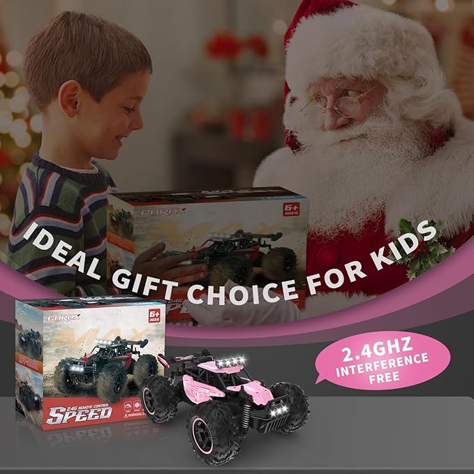 Carox Remote Control Car, 2.4GHz 25KM/H High Speed RC Car, 1:18 Off-Road Monster Truck with LED Lights and 1800mAh Rechargeable Battery – Ideal Gift for Boys 6+