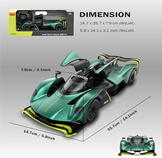 Voltz Toys 1/14 Scale Le Mans RC Car Licensed Aston Martin Valkyrie AMR Pro Remote Control Toy Car Model for Kids and Adults with Open Doors and Lights Gift for Kids and Adult (Dark Green)