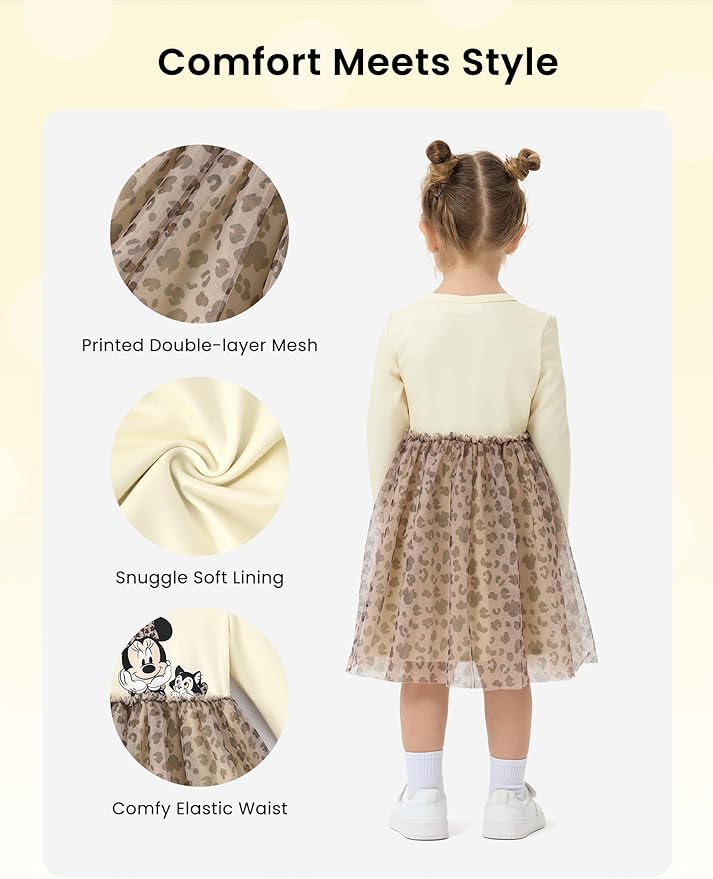 Disney Frozen Elsa Princess Cinderella Ariel Jasmine Rapunzel Baby/Toddler Dress, Ruffle Long-Sleeve Mesh Overlay Tulle Dress