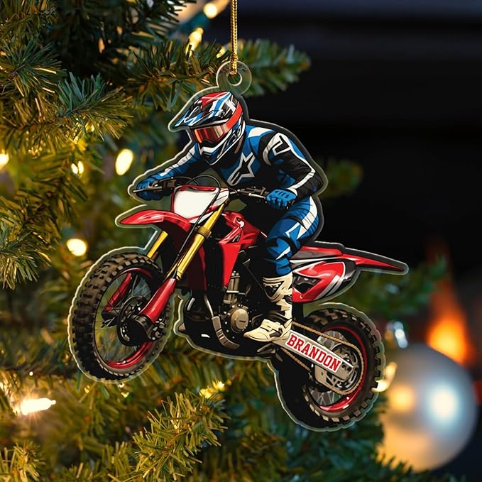 Customized Year Name Motocross Shaped Ornaments Xmas 2025, Motocross Bike Christmas Ornament Gift for Men Brother Son Dad Grandson, Personalized Dirt Bike Lover Ornament Gift for Biker Racing Lovers