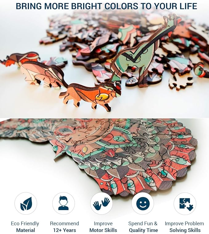 Animal Wooden Jigsaw Puzzles for Kids (12+ Years) Adult, Teens, Family; Animal Majestic Shaped Natural Wood Puzzle, Expert Level, 6.3x12 in. (16x30 cm), 80 pcs, S - Size – Giraffe