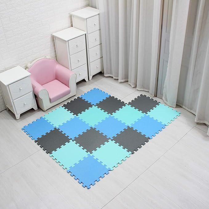 MQIAOHAM® 18 Pieces Puzzle Play Mats, Soft Baby Play Mat, Kids Interlocking Foam Floor Tiles, Toddlers Carpet Playmats G301018-107108112