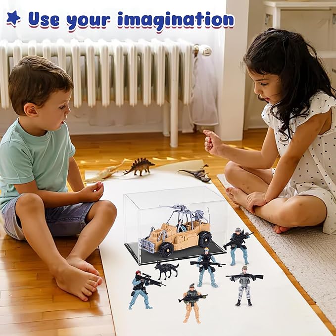 3 otters Army Men Playset and SWAT Team Toy Soldiers Action Figures with Military Weapons Accessories and Acrylic Display Case for Kids Boys Girls,16Pcs