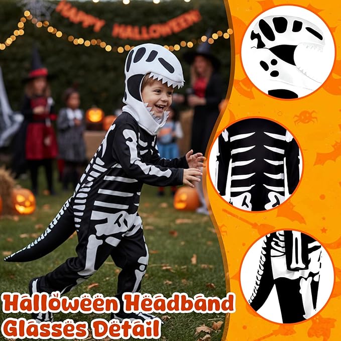 Halloween Dinosaur Skeleton Costume Dinosaur Jumpsuit white Skeleton Onesie Pajamas