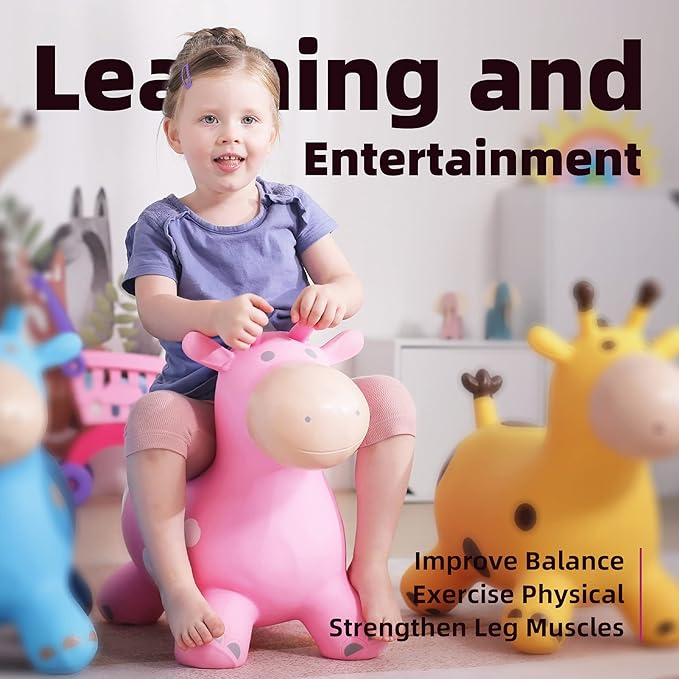 EVERICH TOY Giraffe Bouncy Horse Hopper for Toddlers, Bouncy Animals Jumping Horse, Inflatable Ride on Bouncer Hopping Toys Gifts for Boys and Girls 18 Months 2 3 4 5 6 Years Old