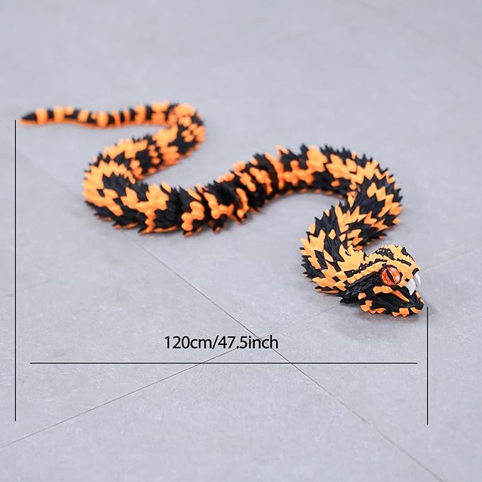 47.5inch Super Large 3D Printed Snake Models,Movable Teeth,Flexible Joint Animal lacertid Figurines, Stress Relief, Fidget restlessness, ADHD Toys, Surprise Fantasy Gifts (BO/47.5inch)