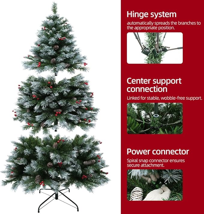 Prelit Christmas Tree with Lights 7.5ft - Premium Artificial Christmas Tree, with 1364 Branch Tips and 550 Warm Lightsm, Support Automatique, Easy Assembly,Perfect Choice for Xmas Decorations