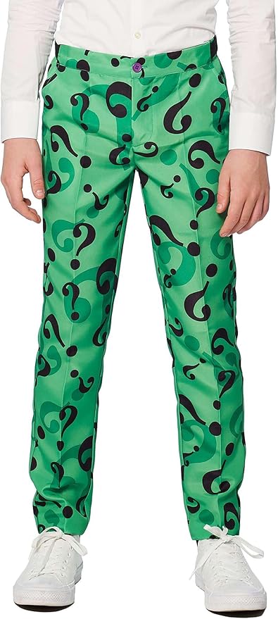 SUITMEISTER Boys Halloween Riddler Suit Costume Cosplay Party Kids Slim Fit Blazer Jacket, Pants & Tie in Green