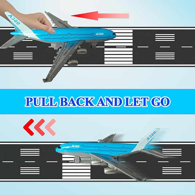 OTONOPI Toy Airplane Die-cast Metal Model Plane Pull Back Aircraft Airline for Kids Cake Toopper Party Favor Age 3+ Pack of 4pcs