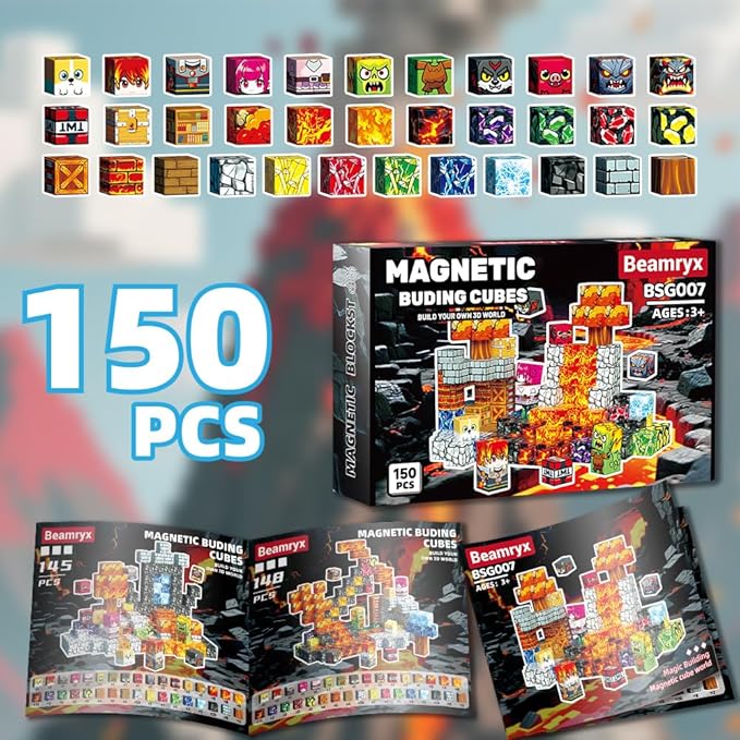 150 PCS Magnetic Blocks - Building Block for Kids Ages 4-8, Magnet Blocks Cubes Tiles Constructions Toys Girl Boy, STEM Educational Stacking Toy, Sensory Play Game Preschool Learning Gifts