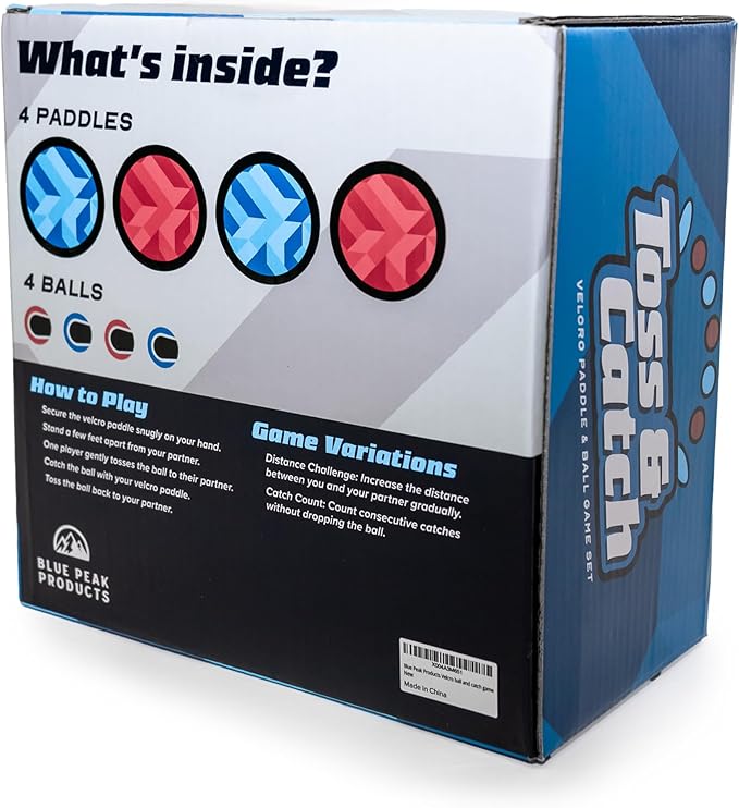 Toss and Catch Ball Set - Modern Ball and Catch Game with 4 Paddles and 4 Balls. Toss and Catch Game Set Includes mesh Storage Bag - Durable Modern Design