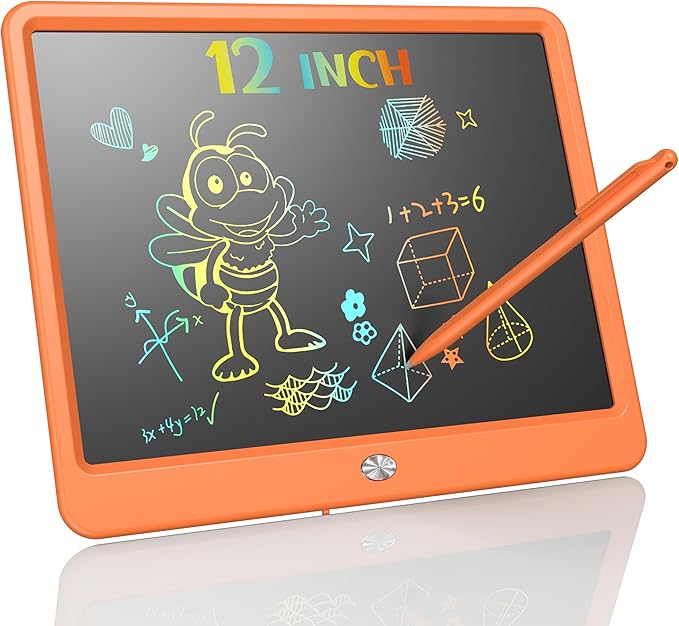 KOKODI LCD Writing Tablet, 12 Inch Colorful Toddler Doodle Board Drawing Tablet, Erasable Reusable Electronic Drawing Pads, Educational and Learning Toy for 3-6 Years Old Boy and Girls(Orange)