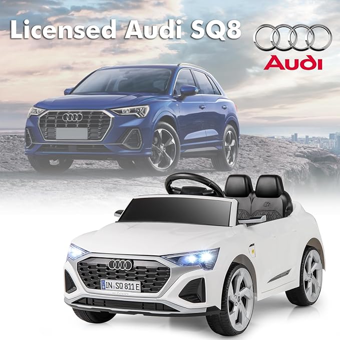 Licensed Audi SQ8 Ride on Car by INFANS, Battery Powered Electric Vehicle for with Remote Control, Adjustable Music, LED Lights, Suspension, Driving Toy Gift for Kids Toddler Age 3+ (White)