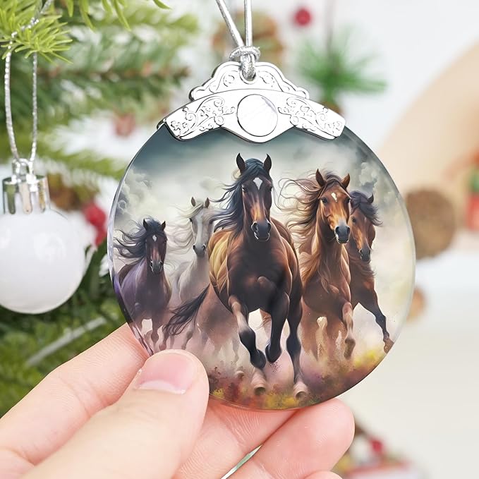 2025 Ornaments for Christmas Tree - Stained Glass, Holiday & Christmas Tree Decoration Gift Ideas - Horse Theme