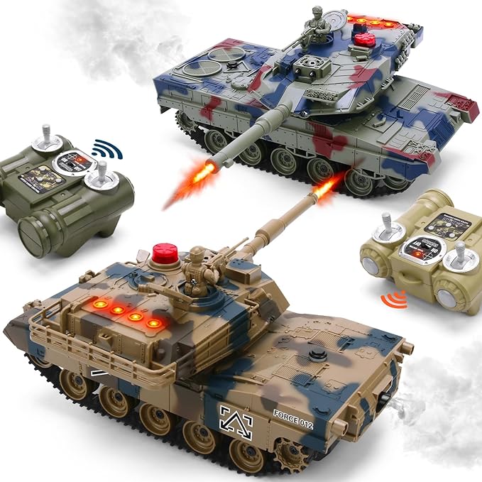 RC Tank Set, 1/24 Scale Army Battle Tanks with Life Indicators and Spray, 35 Mins Playtime Remote Control Military Toys, Set of 2 RC Vehicles for Kids and Adults
