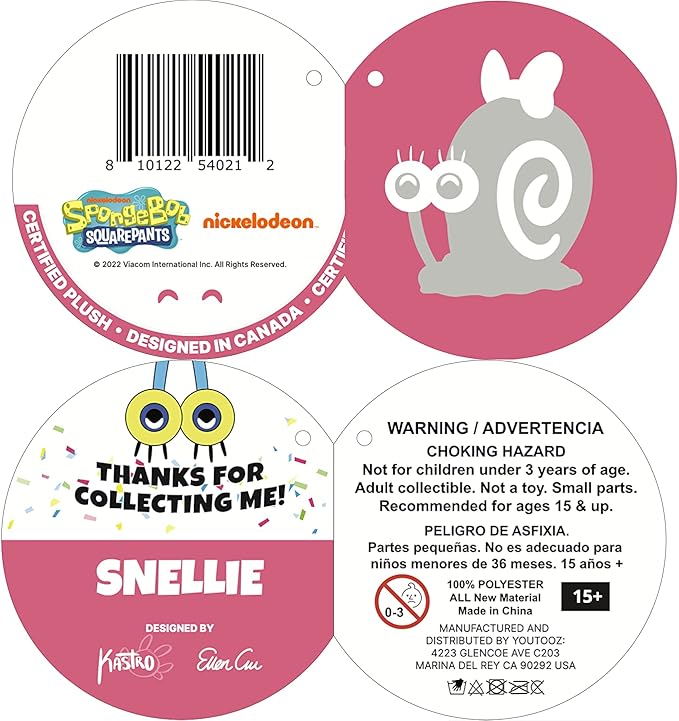 Youtooz Snellie Stickie 6" inch, very soft & magnetic Spongebob Squarepants Snellie the snail stickies by Youtooz Spongebob Squarepants Collection