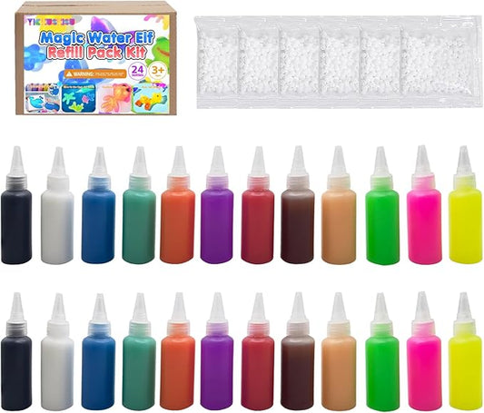 Water Gel Pets Kit Refill | Aqua Fairy Gel Refill | Magic Water Elf Toy Kit & Squishy Water Kit | DIY Squishy Maker Kit | Aqua Pets(24 Bottles,12 Pure Color Water Fairy Gel+6 Packs Magic Powder)
