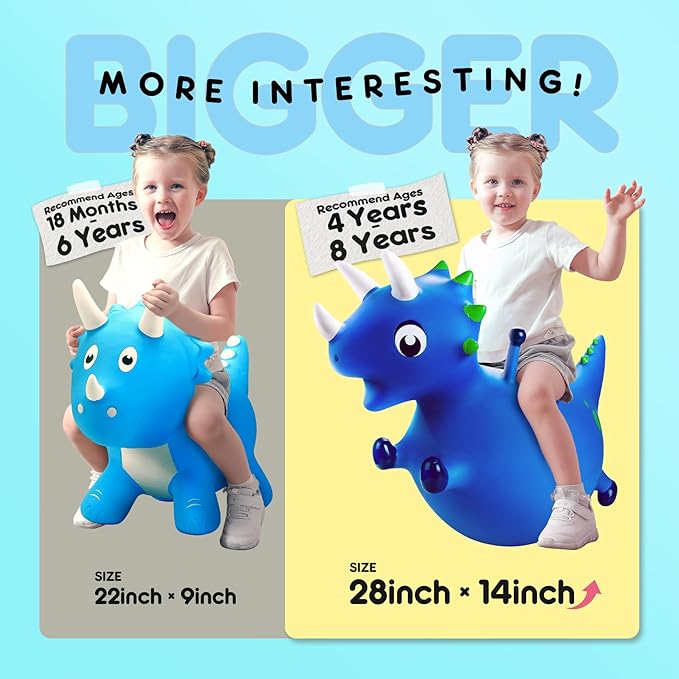 ZOOJOY Bouncy Dinosaur Hopper, Inflatable Dino Bouncing Animal for Toddlers, Indoor Outdoor Ride On Bouncing Horse W/Pump, Hopping Toys Gift for 4 5 6 7 8 Year Old Boy Girl
