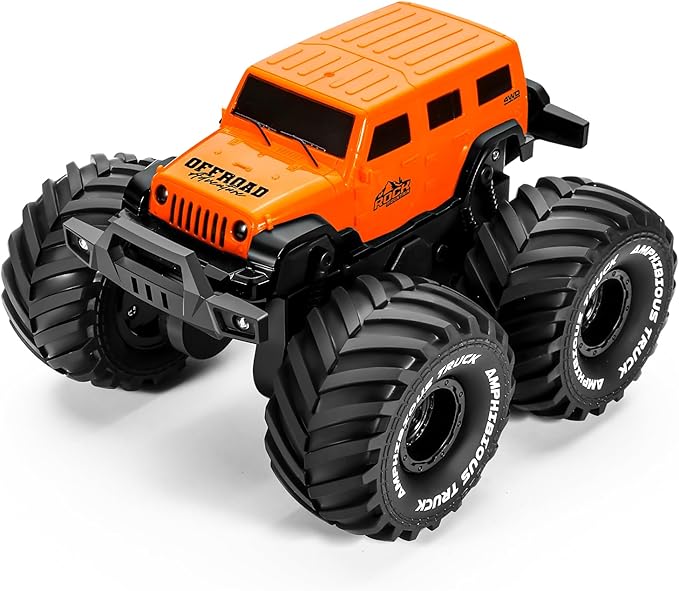 1:18 Scale Amphibious LED RC Car ，2.4GHz All 20 Km/h Off Road Terrain Remote Control Drift Truck, Waterproof Truck for 8+ Year Old Boys Girls Kids Gifts (Orange)