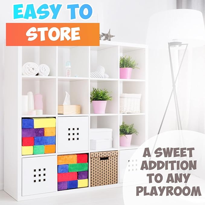 The Original Premium Plush Building Block for Kids - Certified Safe Foam Blocks in Luxuriously Soft Fabric Covers - Set of 24 (Classic Colors)