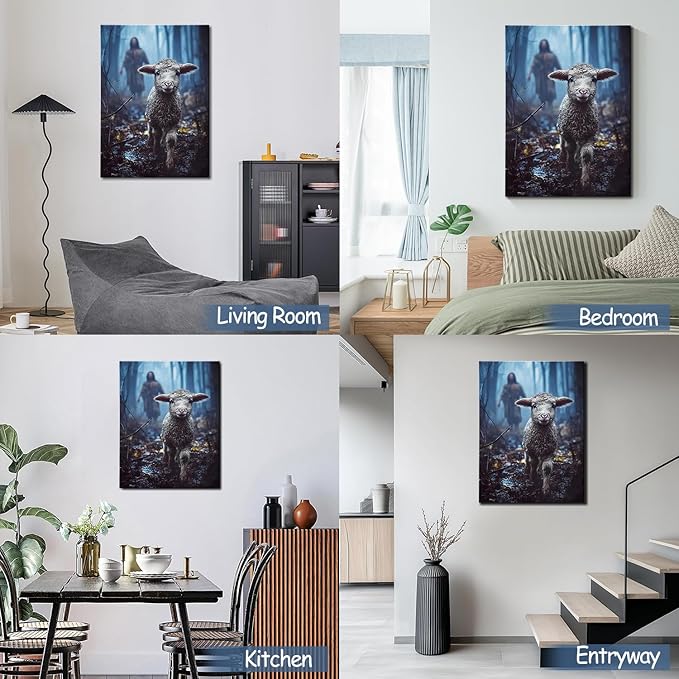 AbcCustomize Jesus Running After Lost Lamb Christian Wall Decor, Religious Wall Decor for Home, Jesus Wall Art Canvas Prints Ready to Hang, Inspirational Christian Art for Prayer Room, Baptism Gift