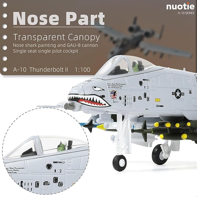 1/100 A-10 Attack Pre-Build Diecast Metal Aircraft Model Kits Thunderbolt II (Warthog) VX-23 Replica Military for Display Collection or Gift