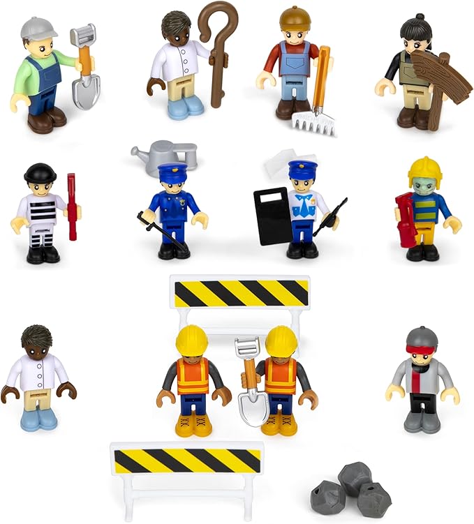 12 Toy Action Figures & Accessories, 2 Inch Play People Construction and Community Worker Figurines - Pretend Play Toys for Kids 3+ (28Pcs)