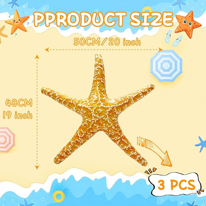 3PCS Inflatable Starfish Balloons, Under The Sea Party Decorations Mermaid Ocean Theme Birthday Baby Shower Pool Beach Party Supplies