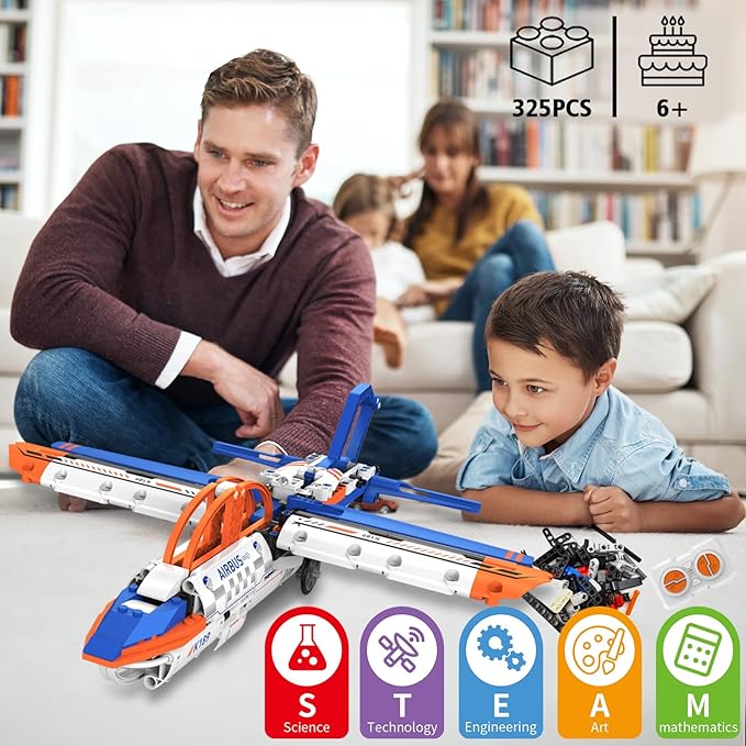 5-in-1 Remote Control STEM Airplane Building Kit – Eco-Friendly Rechargeable, App & Remote Controllable Ground-Walking Models, City-Themed Gift for Kids 6+ (325 PCS)