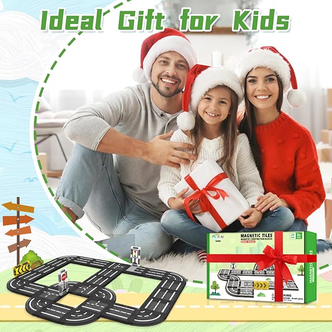 Magnetic Tiles Road Set, Magnet Tiles for Kids Ages 3-5 4-8 5-7, Magnetic Building Blocks Montessori Educational STEM Creativity Toys 3+ Year Old Boys & Girls Toddlers Kids Christmas Birthday Gifts