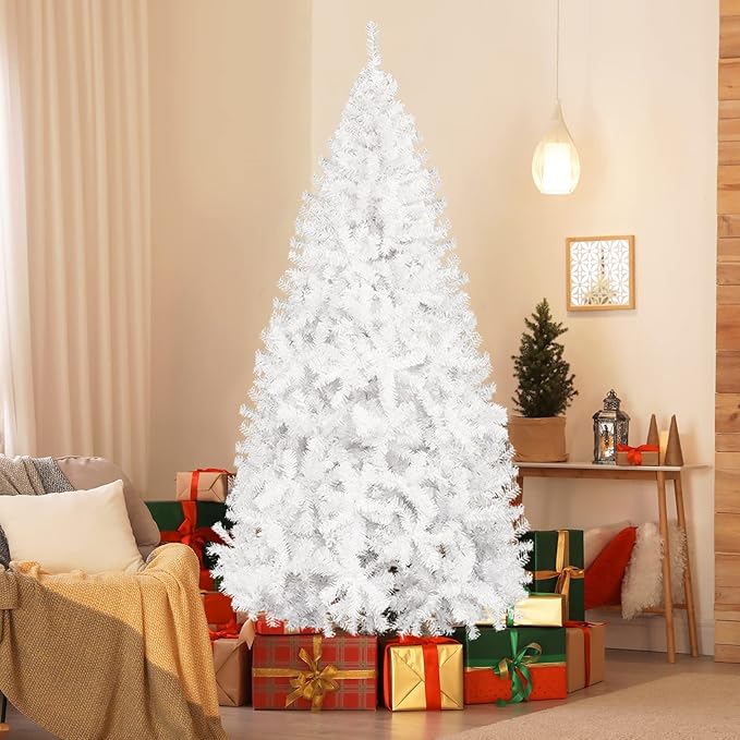 Bonnlo 6 ft White Unlit Artificial Christmas Pine Tree Xmas Tree Holiday Party Decoration with Sturdy Metal Stand, Full 1100 Tips Branch for Indoor and Outdoor