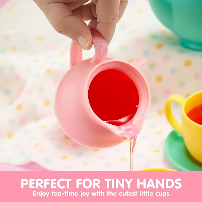 JOYIN 18PCS Pretend Tea Party Set Play Food Accessories BPA Free, Phthalates Free, Plastic Tea Set, Mini Kitchen for Kids, Gifts for Toddler Boys Girls, Gift for Christmas