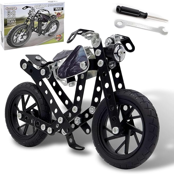 Metal Model Motorcycle Kits - 117 Pcs Erector Sets for Boys Age 8-12, Motobike Building Toys, STEM Kits for Kids Age 8-10, Assembly Car Project for 14 and Up, Gifts for 15 16 Year Old Boys and Adults