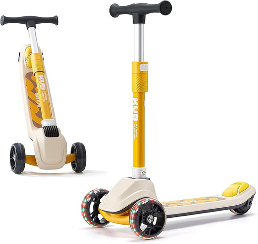 Kids Scooter, 3 LED Lighted Wheels, Any Height Adjustable Handlebar & Lean-to-Steer, Anti-Slip Deck, Easy-Fold Mechanism, Three-Wheel Scooter for Kids Ages 3-14