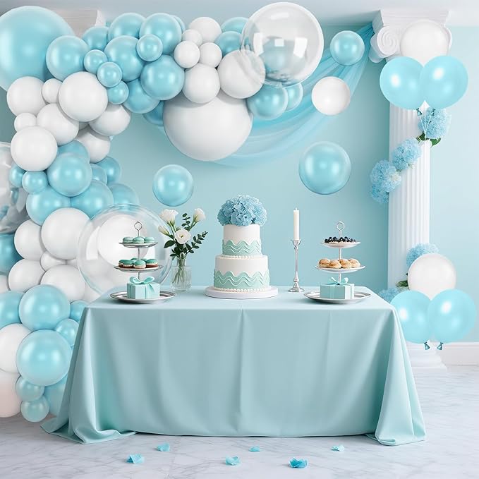Pearl Teal Blue White Balloon Arch Kit, Double Stuffed Pearl Turquoise Balloons Garland Different Sizes 18/12/10/5 Inch Teal Balloon for Baby Shower Wedding Bridal Shower Birthday Decor