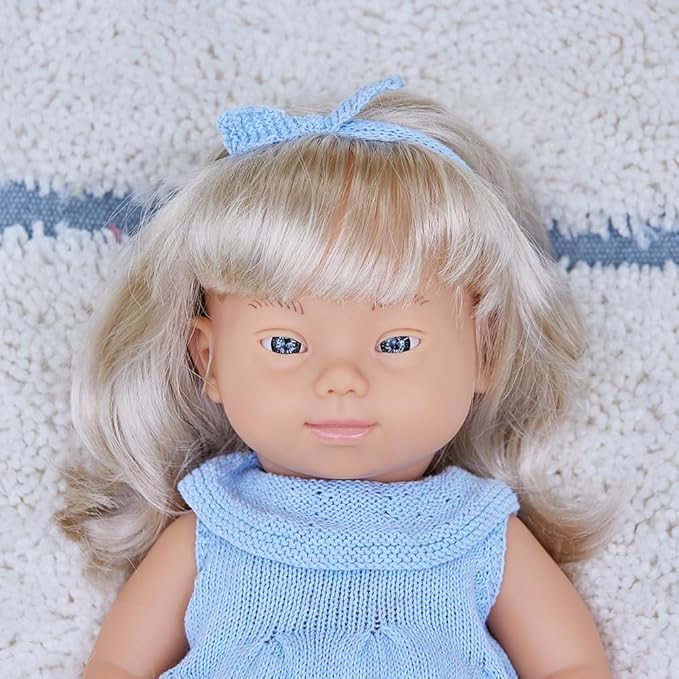 Miniland Baby Doll 15'' Caucasian Blond Girl with Down Syndrome (Polybag) - Made in Spain, Anatomically Correct, Quality, Inclusion, Vanilla Scented
