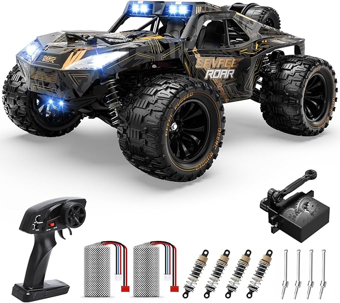 DEERC 1:14 Crawler RC Car, 48Kph High Speed RC Truck with LED Headlight for Boys Aldult, Offroad 4x4 2.4Ghz Remote Control Car, Monster Truck Toy, 2 Batteries, 40 Mins Running Time