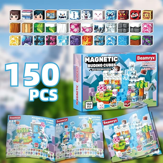 150pcs Sensory Magnetic Blocks Toys for Kids, Stacking Magnets, School STEM Toys Birthday Gifts for Boys and Holiday Easter Gifts BSG008